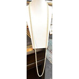 Vintage Yellowish Cream Extra Long Opera Length Layering Faux Pearl Necklace